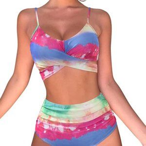 Women's Wrap Front High Waisted Bikini Set Two Pieces Bathing Suits Size S